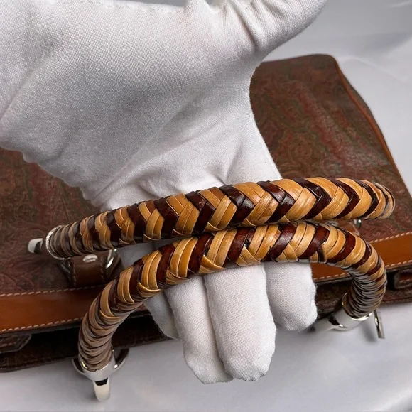 RARE Entro Paisley Handbag Satchel Satin Braided handles Fuchsia Lining vintage - Picture 15 of 16